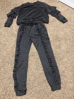 Black Ruffle Side Track Joggers - Women